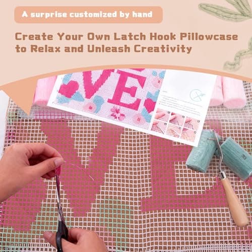 Miaceito Pre-Printed Love Latch Hook Pillow Kits for Adults Beginners, DIY Latch Hook Kits Includes Wooden Hook to Make 17x17 Inch Home furnishings Sofa Decoration - Thumbnail 5