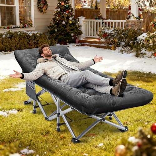 Fragess Camping Cot, Sleeping Cots for Adults, Portable Camping cots with Mattress, Pillow and Carry Bag, 1200D Double Layer Oxford, 600 LBS Weight Capacity Cots for Sleeping(Grey+Black) - Thumbnail 2