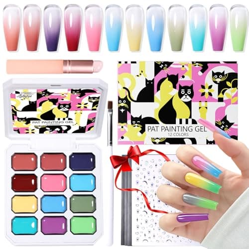 GELLAKTIK 12 Color Patting Nail Gel Polish Kit, Ombre Painting Gel Palette with Brush & Silicone Patting Pen & Nail Art Stickers - UV/LED Curing for Gradient Nails, Beginner Friendly DIY Manicure Set - Image 1