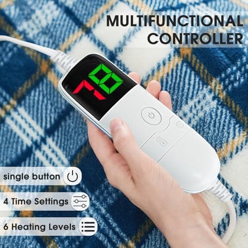 Heated Blanket Electric Throw 50X60 Heating Throw with 10 Levels 8 Hours Auto Off, Blue Plaid Sherpa Blanket Winter Warmer, Home Decor for Couch Bed Office, Mothers Day Gifts for Mom, Women - Thumbnail 4