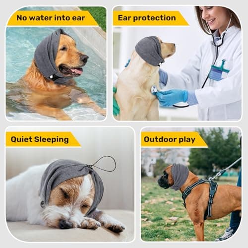 Ear Cover Wraps for Dogs Bath Grooming Drying Swimming, Dog Ear Muffs Noise Protection Winter,Adjustable Dog Calming Hoodie for Hematoma Anxiety Firework Thunder Warm Sleeping Shower Cap (MG) - Thumbnail 3