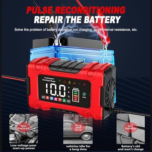 FASTAGEI LiFePO4/Lead Acid Battery Charger Smart Battery Trickle Charger 12V/24V 10A/5A Automotive Battery Maintainer Desulfator Temp Compensation for Car Truck Motorcycle Lawn Mower Marine RV - Thumbnail 6