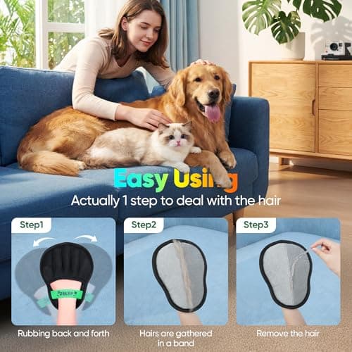 JGLXF Upgraded Pet Hair Removal Glove for Dogs & Cats, Electrostatic Five-Finger Hair Remover for Furniture, Couch, Carpet, Clothing& Car Seat, 1Pcs Reusable Magic Brush Pet Hair Remover Tool (Black) - Thumbnail 4