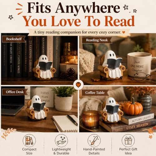 Halloween Decorations Indoor Ghost Reading Book Figurines Ghost Decor - Thumbnail 6