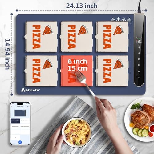 Warming Mat for Food, House Warming Gifts New Home, Birthday Gifts for Mom Dad Women Men, 15"x23.6" Chafing Dishes for Buffet with APP Controller, Multiple Temperature and Timer Levels, Blue - Thumbnail 2