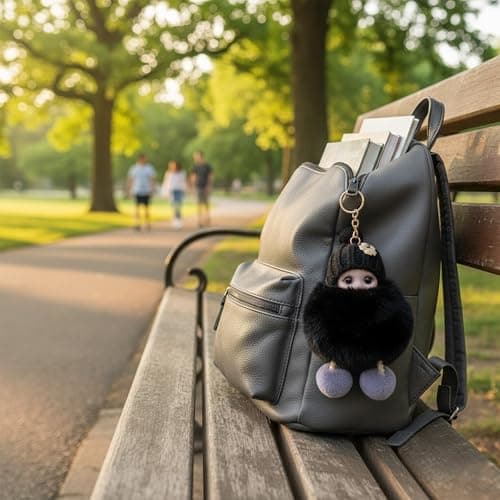 Jekvill Black Plush Keychain Cute Backpack Keychain Soft Handbag Charms Fluffy Bag Charm‌ First time parent gifts - Thumbnail 4