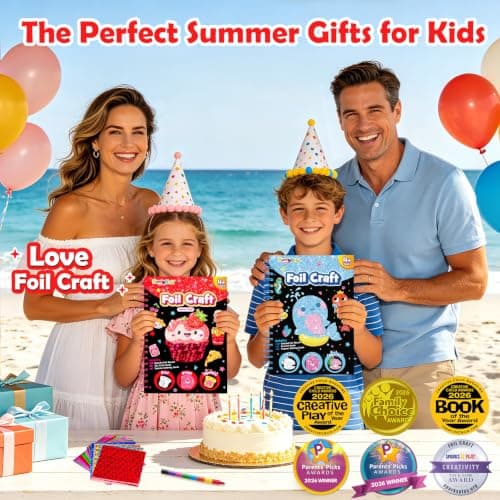 FUNNYB&G Foil Art Craft Kit for Girls 4-10 Years Old: Mess-Free & No-Glue, Create 16 Sparkly Food Pictures – Perfect Travel Toy & Birthday Gift for Kids (Food) - Thumbnail 6