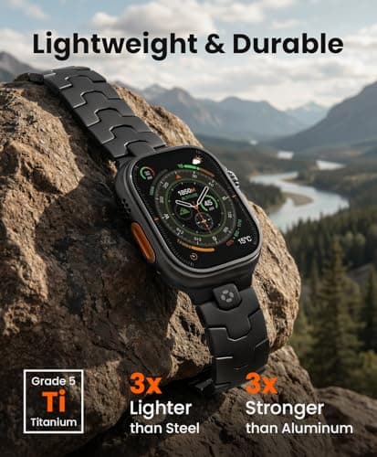 FiNESTONE AGIS02 Titanium Band for Apple Watch Ultra 3/2/1 Band 49mm & Series 11/10 46mm, Premium Adjustable Ultra Watch Band for Men with Butterfly Clasp, Durable and Lightweight iWatch Strap, Valentine Gifts for Men, Black - Thumbnail 4