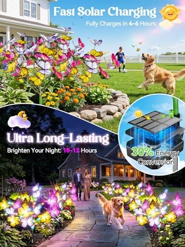 BONLION Solar Lights Outdoor, 3 Pack Solar Garden Lights with 111 Colorful LEDs & 51 Realistic Silk Butterflies, IP65 Waterproof Outdoor Solar Light for Yard Patio Garden Decor, Gifts for Mom Grandma - Thumbnail 4
