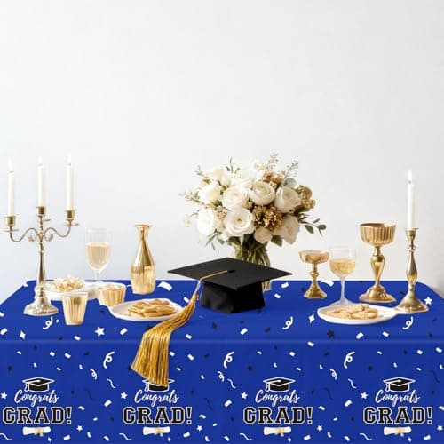 Labrostar Graduation Decorations 2026 Graduation Tablecloths Congrats Grad Table Cover 54"x108" for Class of 2026 Graduation Party Decorations Supplies 3Pcs Blue - Thumbnail 5
