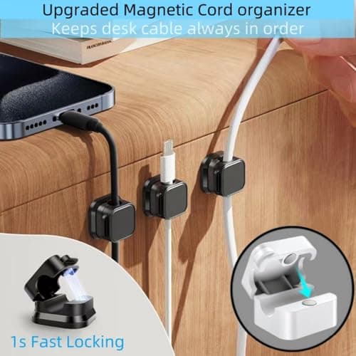 10 Pack Magnetic Cable Clips,Adjustable and Convenient Cable Management,Wire Holder Organizer,Conceal or Arrange Phone USB Charger Cables for Home,Office,Car,Desk,or Nightstand. (White) - Thumbnail 4