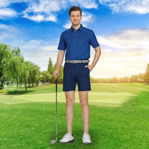 M MAELREG Mens Golf Shirt Short Sleeve Dry Fit Performance Pocket Casual Jacquard Collared Polo Shirts for Men Cobalt - Thumbnail 2