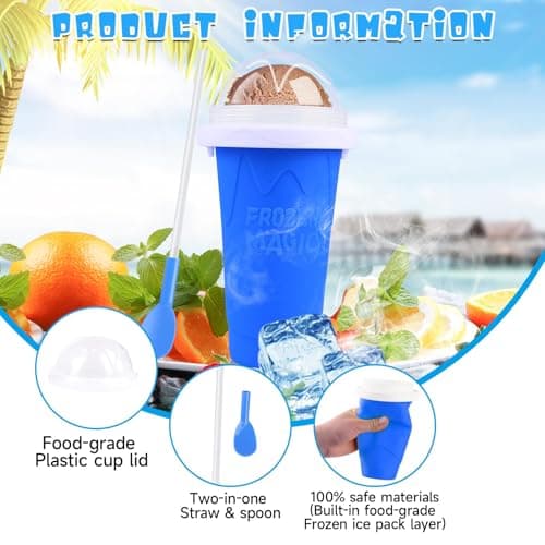 Slushie Cup 2 Pack DIY Slushy Maker Cup Frozen Magic Squeeze Cups for Juice Milk Yogurt Ice Cream Make, DIY Smoothie Cooling Cups with Lid & Straw for Kids Friends Family - Thumbnail 3