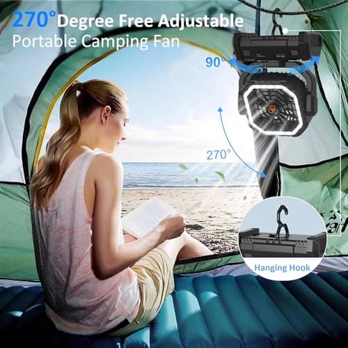 Portable Fan Rechargeable, 20000mAh Cordless Battery Powered Camping Fan with LED Light & Remote, 4 Speeds Wind, Timer, USB C, Hanging Hook, Oscillating Fans for Travel Tent, Camping Essentials - Thumbnail 5