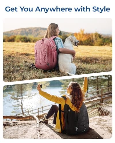 BAGSMART Carry On Backpack, 17.3 Inch Large Travel backpack Carry On Flight Approved, Personal Item Backpack Travel Bag With Shoe Bag, 27L Water Resistant Casual Daypack, Pink - Thumbnail 6