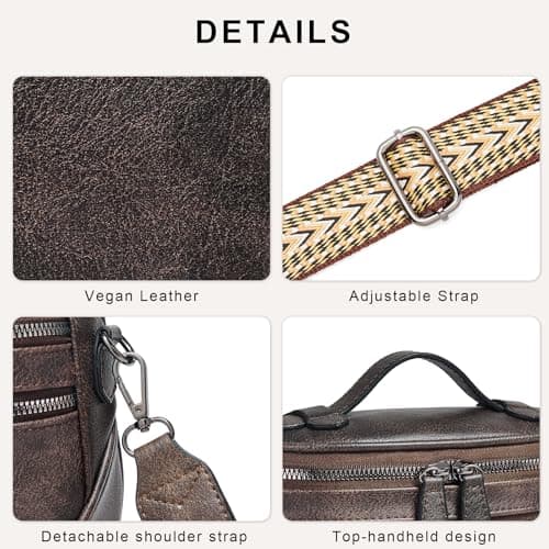Shrrie Crossbody Bag for Women, Vegan Leather Purse for Women Shoulder Bag, Portable Handbag Chest Bag with Wide Strap, Coffee - Thumbnail 6