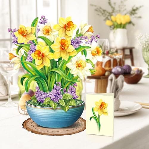 Airpark Mothers Day Gifts Card, 3D Pop Up Paper Flowers Bouquet 12’‘ with Note & Envelope, Birthday, Get Well, Teacher Appreciation Gifts, Thank You Cards for Women Mom Friends, Yellow Daffodils - Thumbnail 2