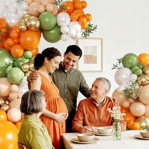 Orange and Green Balloon Arch kit, 124Pcs Sage Green Orange Nude Gold Pearl White Balloons for Birthday Bridal Shower Wedding Gender Reveal Little Cutie Baby Shower Decorations - Thumbnail 4