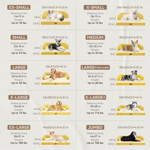 Large Dog Bed Orthopedic Washable | Beds Bolster Pet - XXL Large Big Dogs - Memory Foam - Couch Sofa - Waterproof with Removable Cover - Ginger Yellow Dog Bed - Thumbnail 2