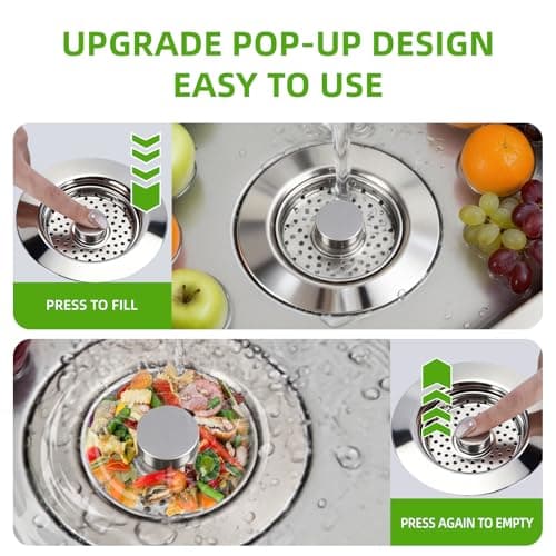 3 In 1 Kitchen Sink Drain Assembly, Stainless Steel Basket Strainer, 3-1/2 Inch Sink Drain Stopper Plug, Threaded Plastic Sink Strainer Tailpiece 1-1/2 in - Thumbnail 4