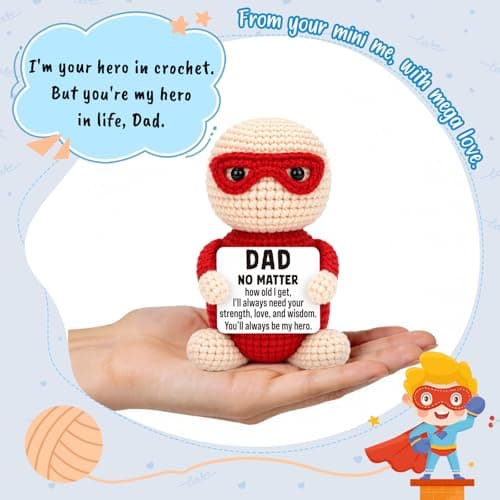 AVBODA Mini Fathers Day Dad Gifts for Men from Daughter Son Wife Funny Handmade Crochet Hero Birthday Gift for Dads Inspirational Best Dad Ever Gift for Step Dads Father in Law Husband - Thumbnail 3