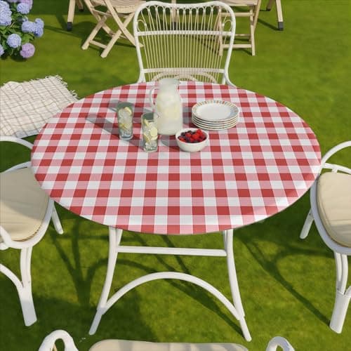opstellen Fitted Round Tablecloth Non Slip Table Cloth Vinyl Inside Outside Circle Cover for 36-44" Tables Dining Kitchen Family Festival Kit Gifts Summer Fall Patio Picnic Glamping Vacation Equipment - Thumbnail 6