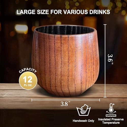 Charred Wooden Bourbon Drinking Glass, Bourbon Gifts for Men – 12 Oz Wooden Old Fashioned Glasses Set Whiskey Tumbler | Birthday Whiskey Gifts for Men, Dad or Brother Original Bourbon Tumbler (2 Pack) - Thumbnail 2
