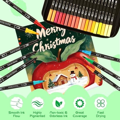 【120 Colors】Adult Coloring Book Markers No Bleed – Dual Felt Tip (Fine & Brush) Art Markers for Teens/Kids – Gel Acrylic Paint Pens Set for Sketching, Drawing, Rock Painting, Journaling, Non Bleeding. - Thumbnail 4