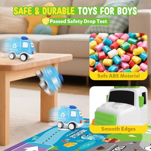 7-in-1 Toddler Truck Toys for 2 3 4 5 Year Old Boys - 17" Longer Transport Eco Carrier Truck with 6 Cute Pull Back Cars and Playmat, with Light & Sound, Christmas Birthday Gifts for Kids 2-5, Grey - Thumbnail 5