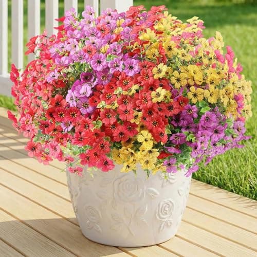 Powbrace Artificial Flowers Outdoor Fake Plants, Faux Silk Flowers Plastic Plants for Outdoors Indoor Outside Front Porch Hanging Planter Window Box Garden Home Spring Decoration, 14 Pack (Mix) - Image 1
