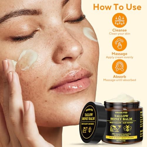 Henjaca Beef Tallow for Skin, Tallow and Honey Balm, 5 oz Organic Grass-Fed Whipped Beef Tallow Cream, Deep Moisturizing Facial & Body Balm, 100% Natural Face Moisturizer for All Skin Types - Thumbnail 4
