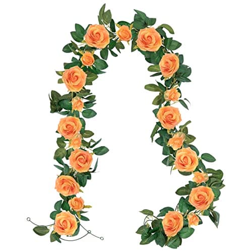 U'Artlines 3 Pack Artificial Orange Rose Vines Floral Garlands Total 19.5 Ft Fake Vine Silk Flower Garland for Indoor Outdoor Home Wedding Arch Garden Wall Decoration - Image 1