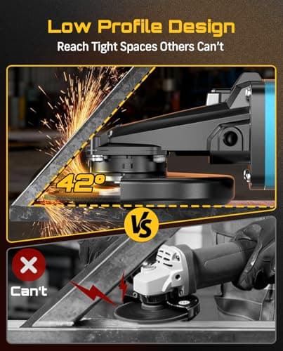 SEESII Flathead Brushless Angle Grinder, 5.0Ah Battery and Fast Charger, Drop Protection, 21V 6 Variable Speed Cordless Grinder Kit 4-1/2 to 5" Cut Off Tool for Metal Cutting, Auto Body, DIY - Thumbnail 3