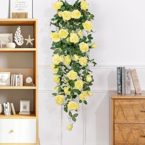 U'Artlines 3 Pack Artificial Yellow Rose Vines Floral Garlands Total 19.5 Ft Fake Vine Silk Flower Garland for Indoor Outdoor Home Wedding Arch Garden Wall Decoration - Thumbnail 4