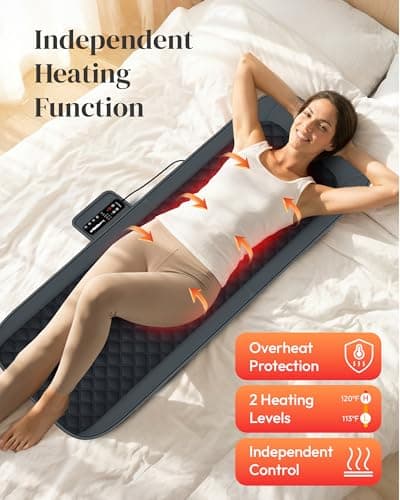 Heycool Full Body Massage Mat with Heat [2026 Upgraded], 10-Motor Vibration Massage Pad for Chair Bed Sofa, 2 Heat Levels, 5 Massage Modes, Foldable Memory Foam Back Massager for Home Office - Thumbnail 3