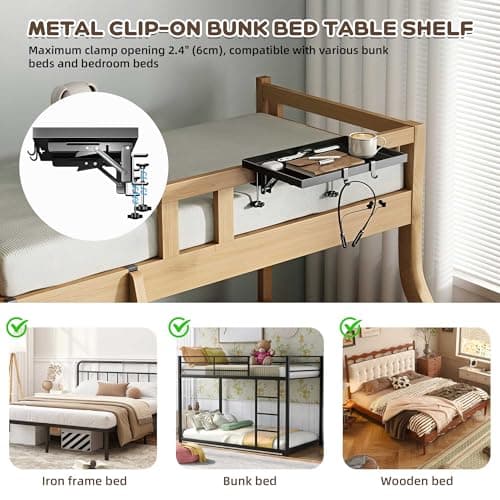 FelRelWel Foldable Bedside Shelf, Extra Large Floating Tray Table for Dorm Room & Bunk Bed, Side Table with 3 Cord Holes,College Dorm Room Essentials for Max 15.6" Laptops (15.7" x 11.8", Black) - Thumbnail 4