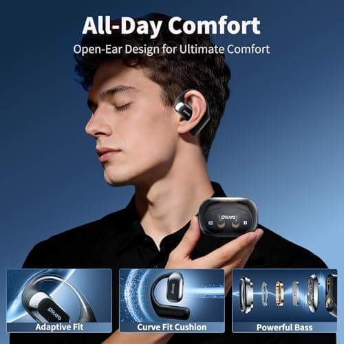Open Ear Headphones,Over Ear Earbuds with Ergonomic Earhook,Bluetooth Headphones 5.4 with Smart Digital Display,40H Playtime,IPX6 Waterproof,Touch Control Operate Fit Cycling,Running,Workout(Black) - Thumbnail 2