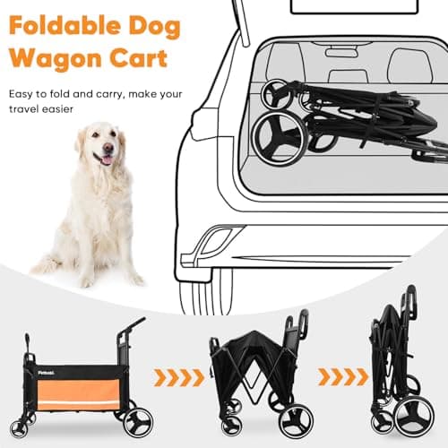 Petbobi Dog Wagon Stroller for Large & Medium Dogs - 2-in-1 Push-Pull Pet Stroller with Ramp, Foldable All Terrain Wagon Cart, One-Step Brake, Suitable for Outdoor Walks & Camping, Orange - Thumbnail 5