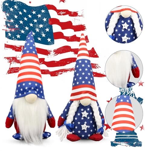 4th of July Decorations - Memorial Day Decorations - 250th Anniversary Patriotic USA Gnomes for Home - Fourth of July for Office, Indoor - 250 Years America Red White Blue Figurines Merchandise - Thumbnail 4