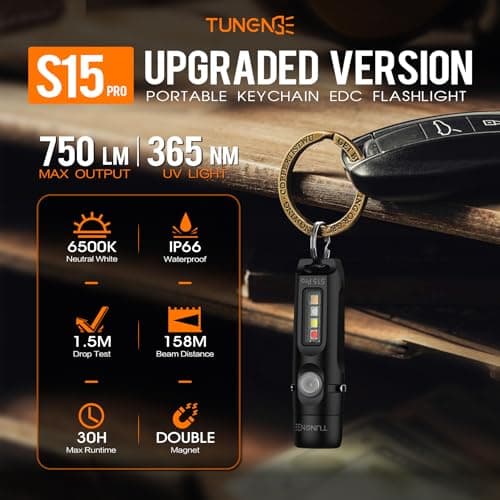 TUNENGE S15Pro Keychain Flashlight,750 High Lumen EDC Pocket Flashlight with Clip,USB C Rechargeable Mini Flashlight with Magnet,Suitable for Hiking, Camping, Repair(Black) - Thumbnail 2