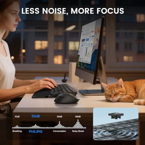 PHILIPS Bluetooth Keyboard and Mouse Combo, Ergonomic Design with Wrist Rest for Computer Keyboard, Bluetooth/2.4Ghz 3-Device Connectivity, Wireless Keyboard and Mouse Set for Windows/Android, Black - Thumbnail 4