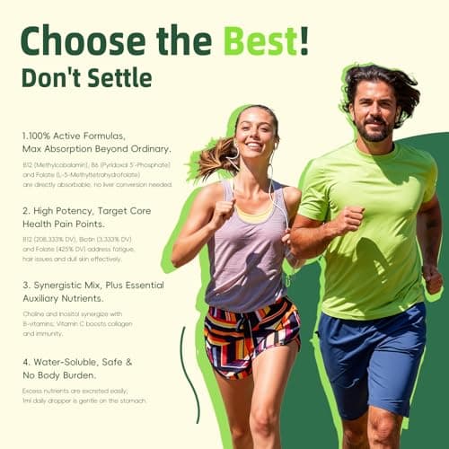 Vitamin B Complex Drops, Active B12 Methylcobalamin 5000mcg, B6, B1, B2, B5, B7, B3, Folate with Vitamin C, B12 Sublingual Liquid Fast Absorption | Boost Energy, Focus & Immunity, Vegan | 60 Servings - Thumbnail 4