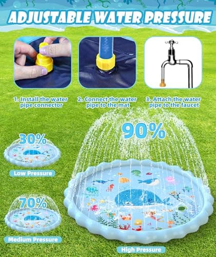 EPN Splash Pad for Kids, 102.3" Extra Large Sprinkler Play Mat, Thick PVC Water Splash Pad for Toddlers & Kids Ages 4-8, Outdoor Backyard Summer Water Toy for Lawn and Beach Play - Thumbnail 6