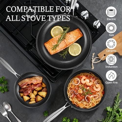 KITEXPERT Non Stick Frying Pans without Lid, 8" Titanium Ceramic Pan Nonstick Stainless Steel Skillet, PFAS PFOA & PTFE Free, Quick-Cool Handle, Dishwasher & Oven Safe, Compatible with All Cooktops - Thumbnail 5