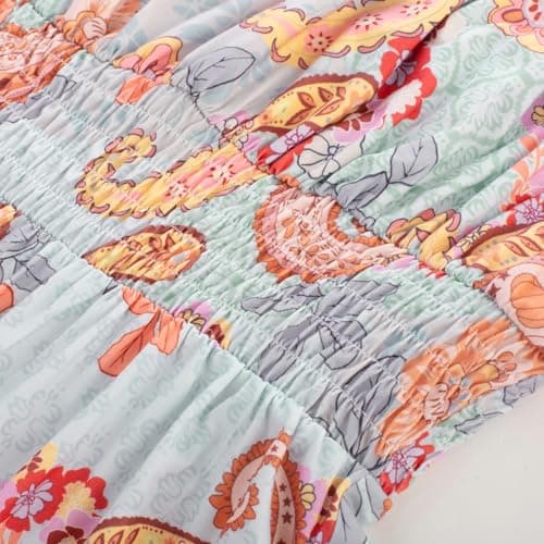 GRACE KARIN Summer Dresses for Women 2026 Vacation,Smocked Floral Maxi Dresses,Boho Beach Long Sundress BluePaisley Floral XL - Thumbnail 4