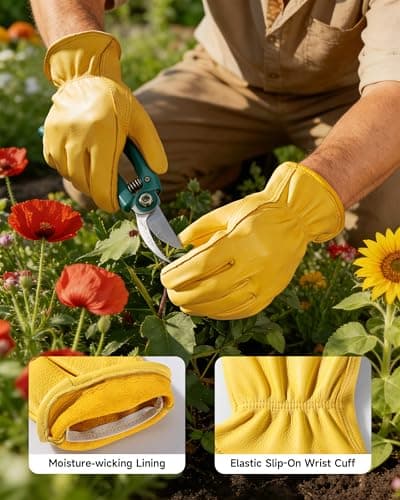 OZERO Leather Work Gloves: Mens Deerskin Gloves for Men & Women (Gold, XL) - Thumbnail 3