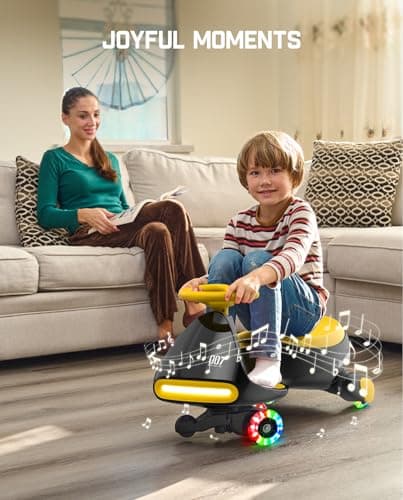 FanttikRide N7 Classic Electric Wiggle Car with Pedal, Rechargeable Battery, Ride on Toys, Swing Car, 2 Speeds, Anti-Rollover, Flashing Light Wheels, Bluetooth, for Ages 3 and Up, 150 Lbs, Yellow - Thumbnail 5