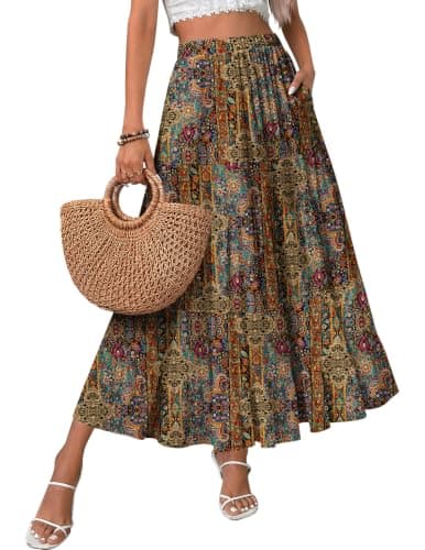 Zeagoo Skirts for Women with Pockets Flowy A Line Skirts for Womens 2026 Casual Maxi High Waisted Tiered Skirts Paisley XL - Image 1