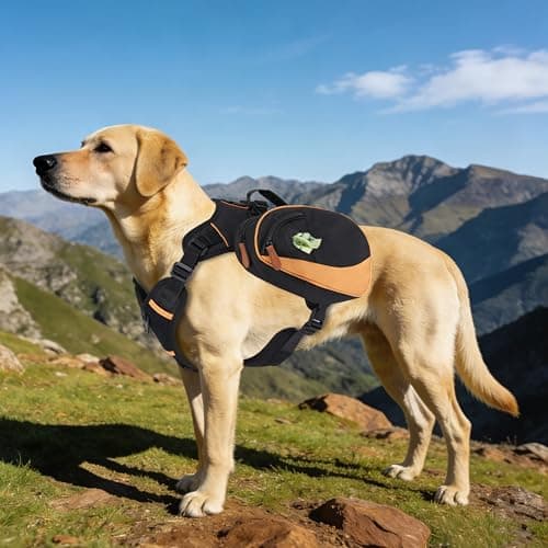 Dog Backpack Harness with Non-Slip Handle, Height-Adjustable Side Pockets Tactical Saddle Bag for Dogs, Lightweight Backpack for Dogs Hiking Walking Training, D-Ring Leash Attachment (30-55LB)