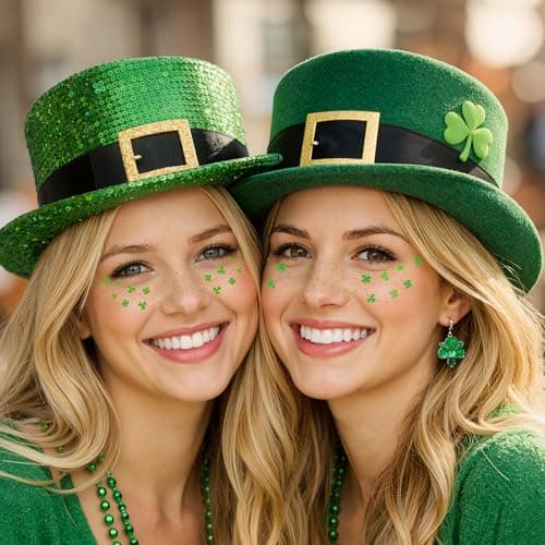 St Patricks Day Accessories - 8 Pack Shamrock Temporary Face Tattoos | St Patrick's Day Shirt Outfits for Women | Lucky Clover Face Stickers Makeup Gifts Crafts Games Decorations for Kids - Thumbnail 5